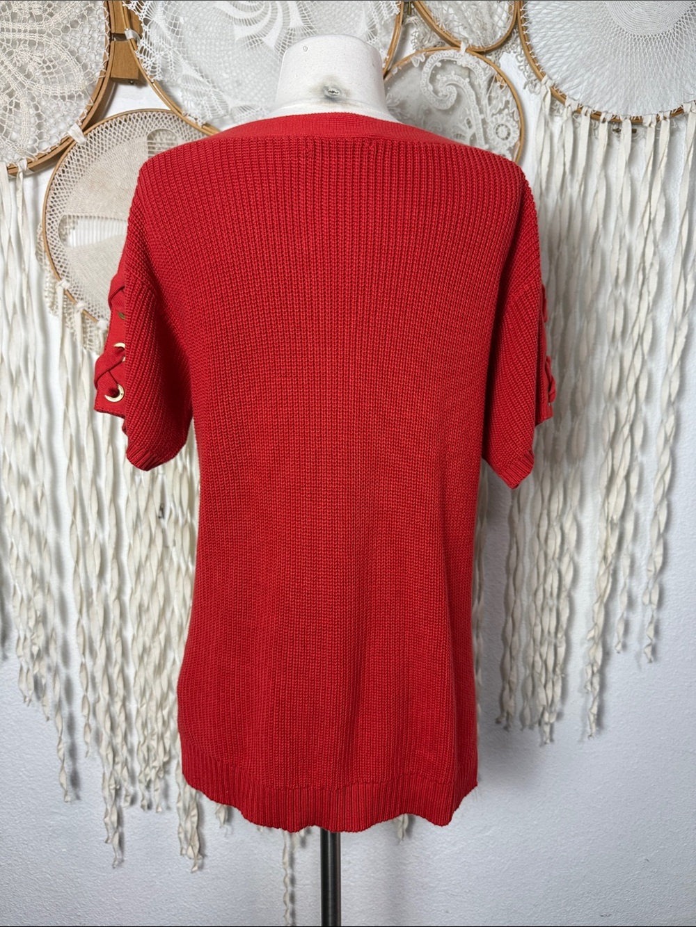 Laren Ralph Lauren Rusty Red Lace Up Sleeve Boatneck Sweater M - Picture 4 of 11